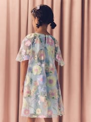 Blue 3D Flower Embroidered Angel Sleeve Occasion Dress (3-16yrs) - Image 5 of 10
