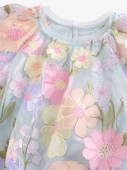 Blue 3D Flower Embroidered Angel Sleeve Occasion Dress (3-16yrs) - Image 8 of 10