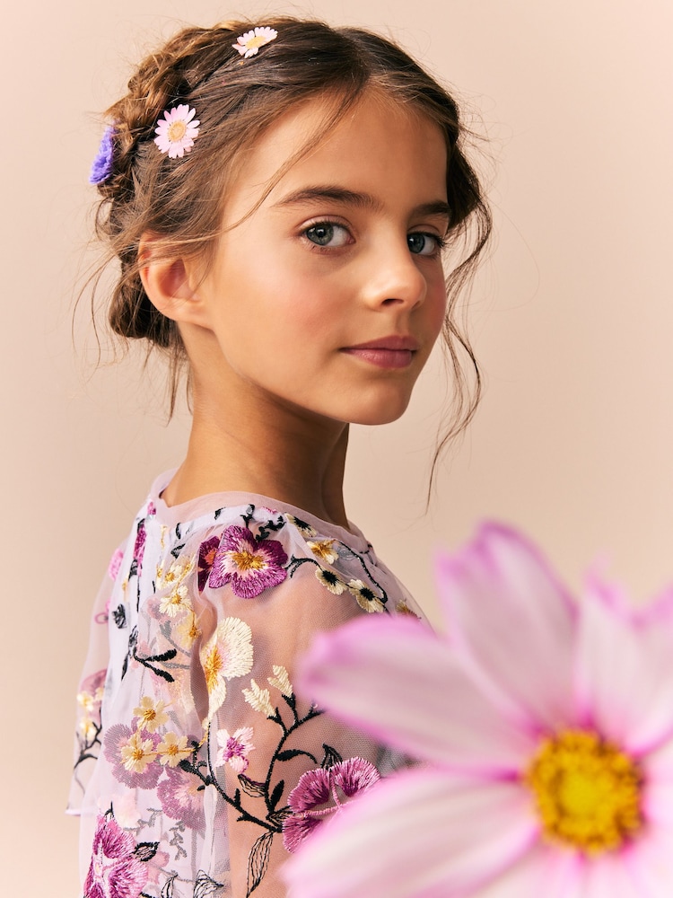 Lilac Purple Flower Embroidered Angel Sleeve Occasion Dress (3-16yrs) - Image 4 of 4
