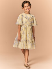 Yellow Floral Cut Out Mesh Printed Occasion Dress (3-16yrs) - Image 1 of 9