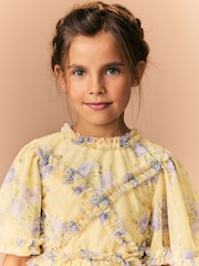 Yellow Floral Cut Out Mesh Printed Occasion Dress (3-16yrs) - Image 5 of 9