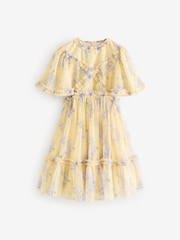 Yellow Floral Cut Out Mesh Printed Occasion Dress (3-16yrs) - Image 6 of 9
