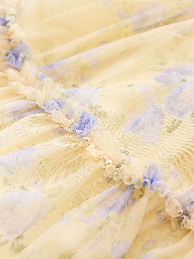 Yellow Floral Cut Out Mesh Printed Occasion Dress (3-16yrs) - Image 9 of 9