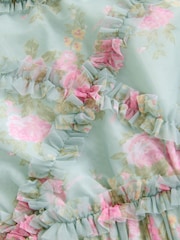 Sage Green Floral Cut Out Mesh Printed Occasion Dress (3-16yrs) - Image 8 of 9