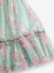 Sage Green Floral Cut Out Mesh Printed Occasion Dress (3-16yrs) - Image 9 of 9