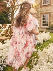 Pink Floral Print Ruffle Mesh Occasion Dress (3-16yrs) - Image 3 of 8