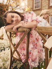 Pink Floral Print Ruffle Mesh Occasion Dress (3-16yrs) - Image 4 of 8