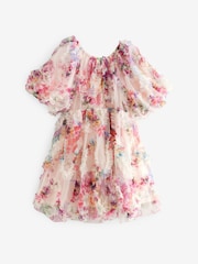 Pink Floral Print Ruffle Mesh Occasion Dress (3-16yrs) - Image 6 of 8