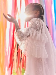 White Tiered Lace Dress (3-16yrs) - Image 2 of 9