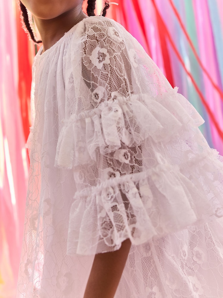White Tiered Lace Dress (3-16yrs) - Image 5 of 9