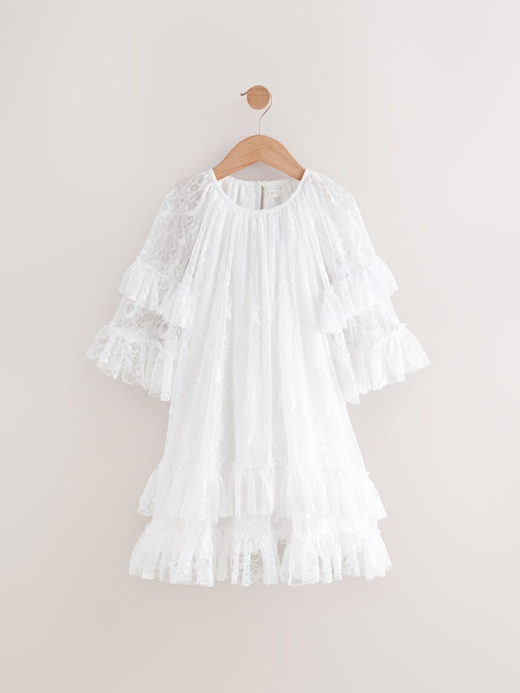 White Tiered Lace Dress (3-16yrs) - Image 6 of 9