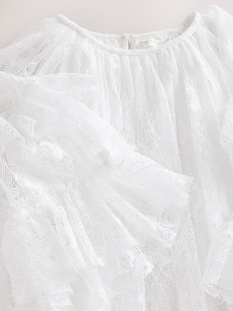 White Tiered Lace Dress (3-16yrs) - Image 8 of 9