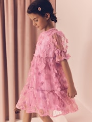 Pink Mesh Flower Sequin Party Dress (3-16yrs) - Image 1 of 2