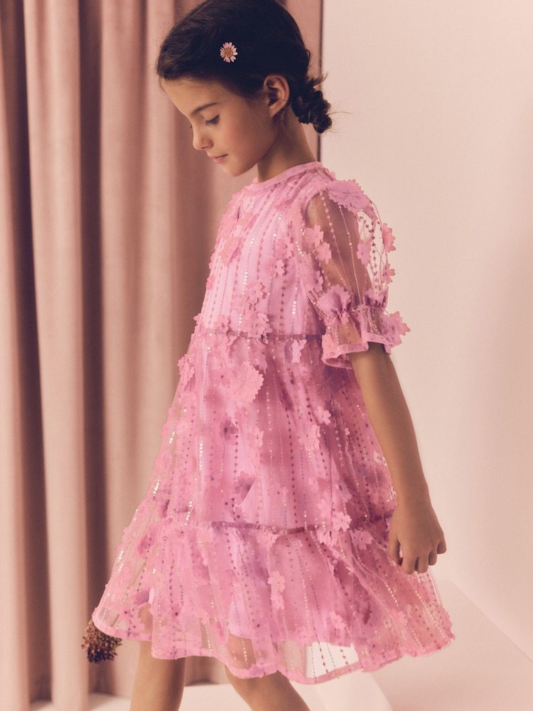 Pink Mesh Flower Sequin Party Dress (3-16yrs) - Image 1 of 2