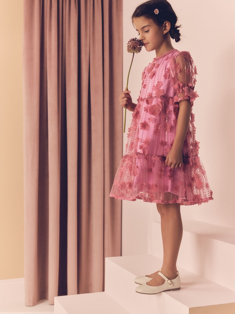 Pink Mesh Flower Sequin Party Dress (3-16yrs) - Image 2 of 2