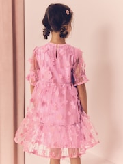 Pink Mesh Flower Sequin Party Dress (3-16yrs) - Image 3 of 9