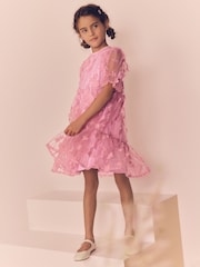 Pink Mesh Flower Sequin Party Dress (3-16yrs) - Image 4 of 9
