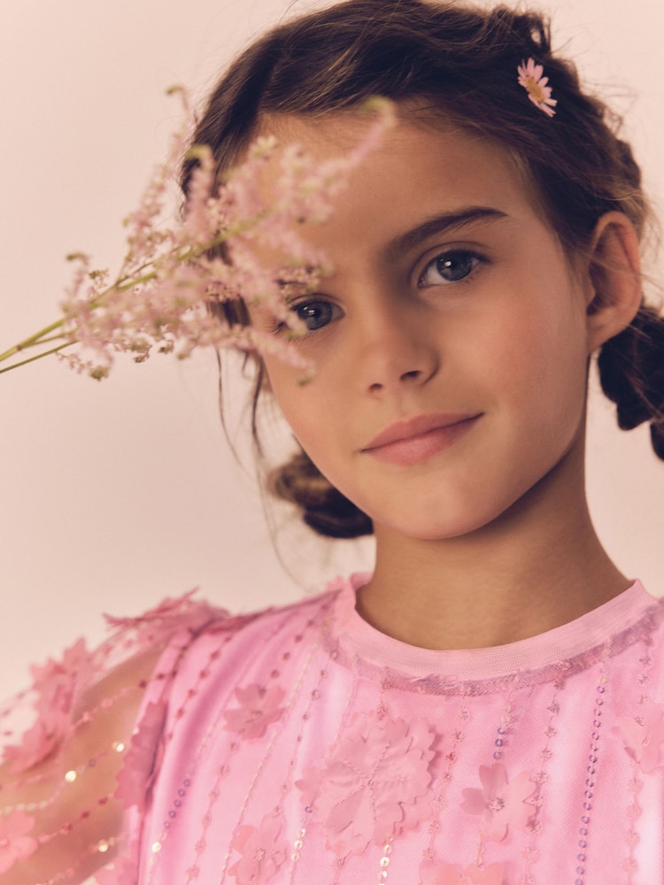 Buy Pink Mesh Flower Sequin Party Dress (3-16yrs) from Next USA