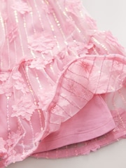 Pink Mesh Flower Sequin Party Dress (3-16yrs) - Image 8 of 9