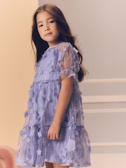 Blue Mesh Flower Sequin Party Dress (3-16yrs) - Image 4 of 4
