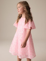 Pink Sparkle Angel Sleeve Sequin Party Dress (3-16yrs) - Image 1 of 9