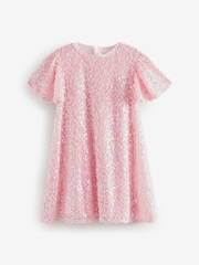 Pink Sparkle Angel Sleeve Sequin Party Dress (3-16yrs) - Image 5 of 9