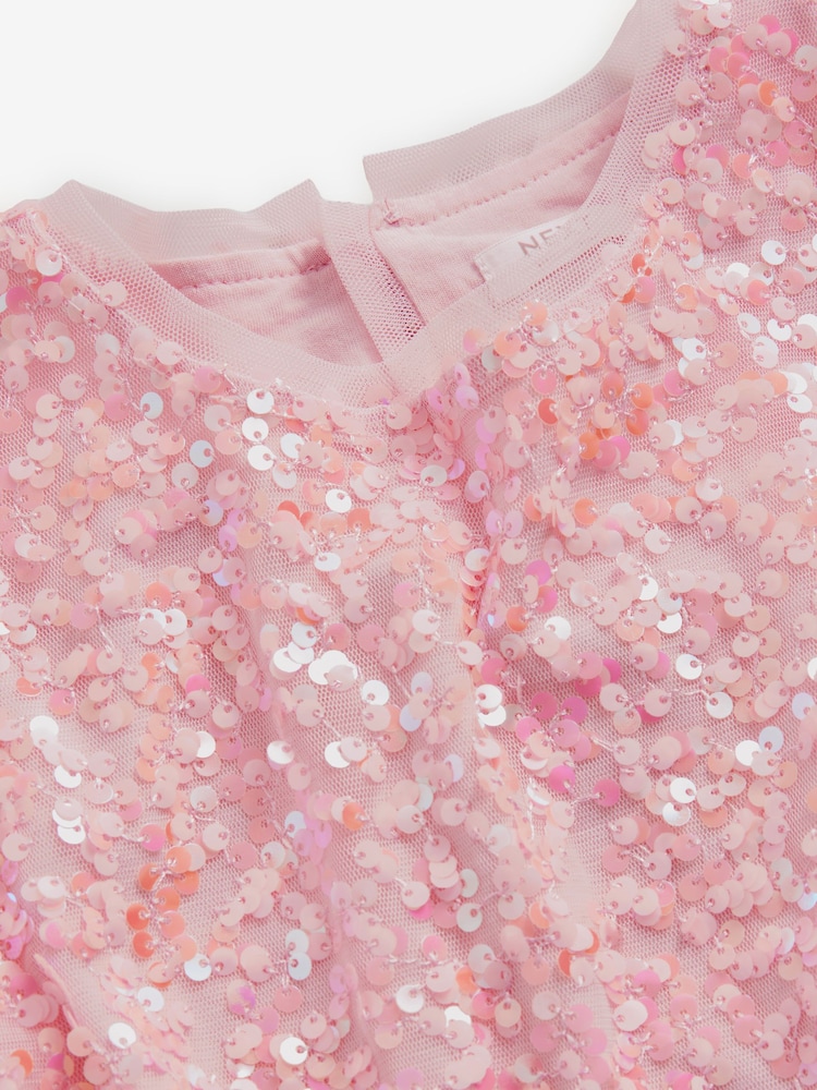 Pink Sparkle Angel Sleeve Sequin Party Dress (3-16yrs) - Image 7 of 9