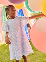 Lilac Purple Sparkle Angel Sleeve Sequin Party Dress (3-16yrs) - Image 1 of 7