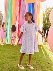 Lilac Purple Sparkle Angel Sleeve Sequin Party Dress (3-16yrs) - Image 2 of 7