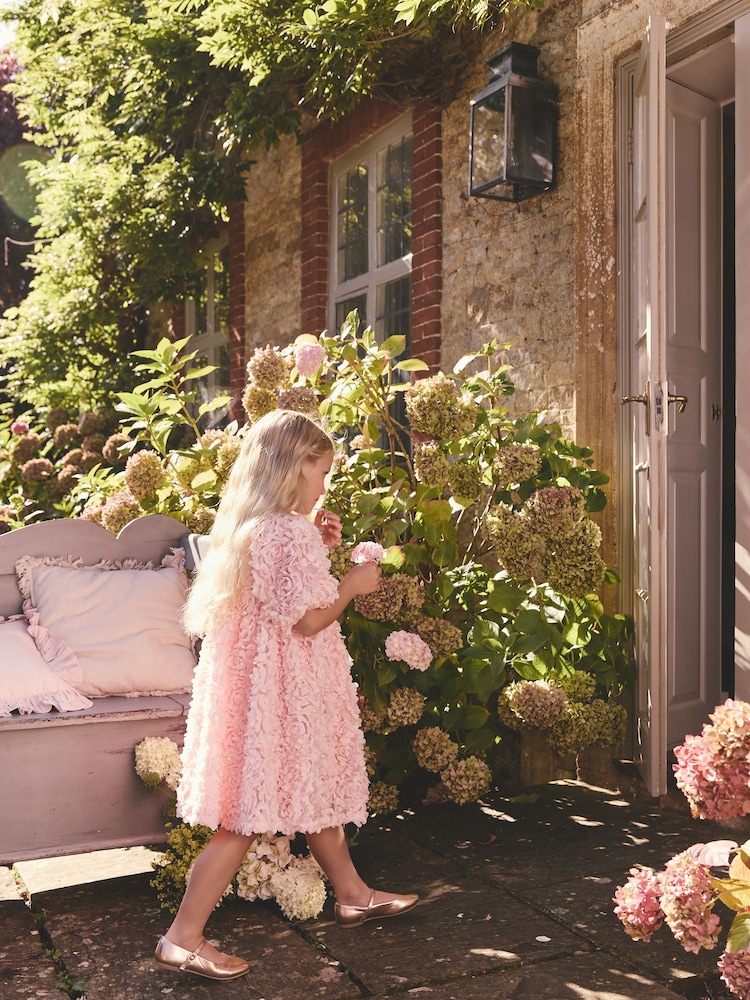 Pink 3D Floral Print Occasion Dress (3-14yrs) - Image 2 of 10