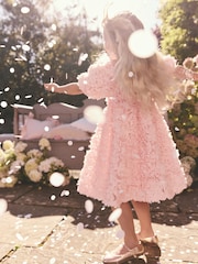 Pink 3D Floral Print Occasion Dress (3-14yrs) - Image 4 of 10
