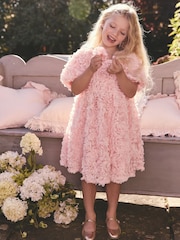 Pink 3D Floral Print Occasion Dress (3-14yrs) - Image 6 of 10