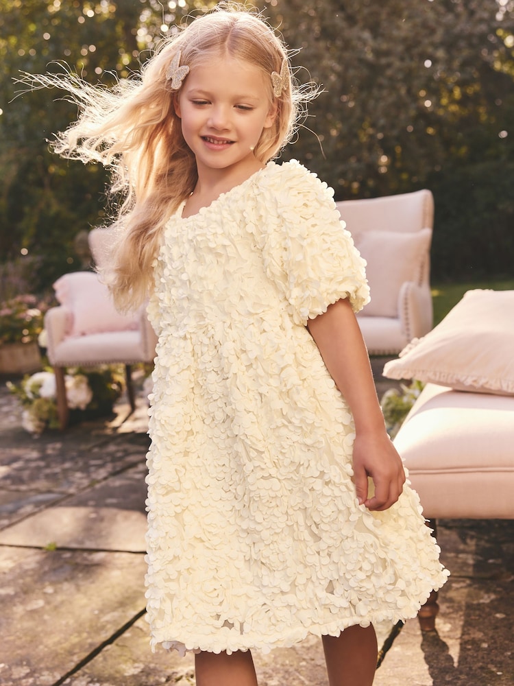 Ecru 3D Floral Print Occasion Dress (3-14yrs) - Image 1 of 8