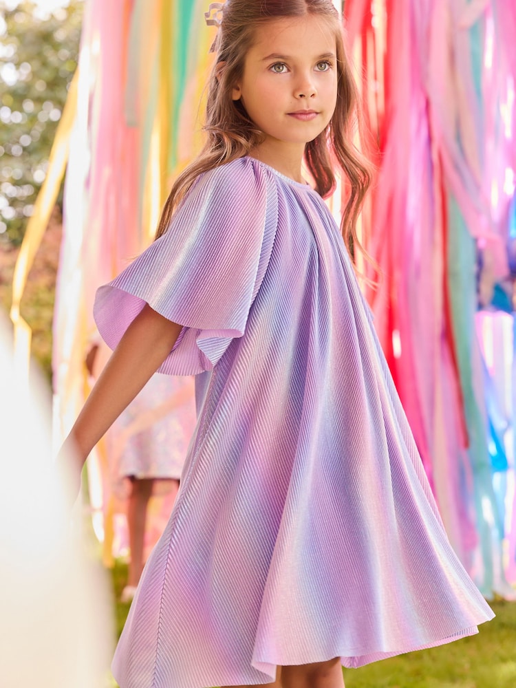 Lilac Purple Rainbow Sparkle Angel Sleeve Party Dress (3-16yrs) - Image 1 of 10