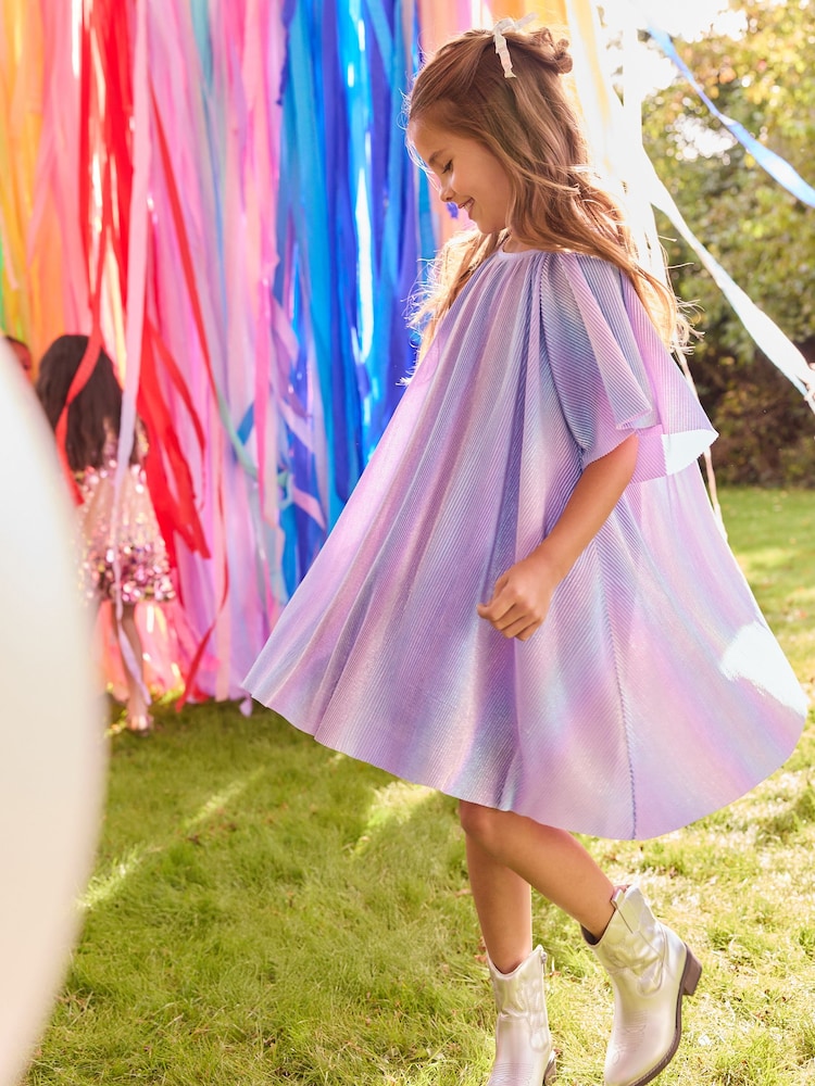 Lilac Purple Rainbow Sparkle Angel Sleeve Party Dress (3-16yrs) - Image 2 of 10