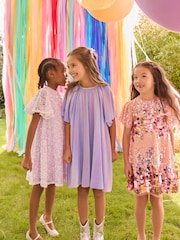 Lilac Purple Rainbow Sparkle Angel Sleeve Party Dress (3-16yrs) - Image 4 of 10