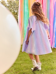 Lilac Purple Rainbow Sparkle Angel Sleeve Party Dress (3-16yrs) - Image 5 of 10