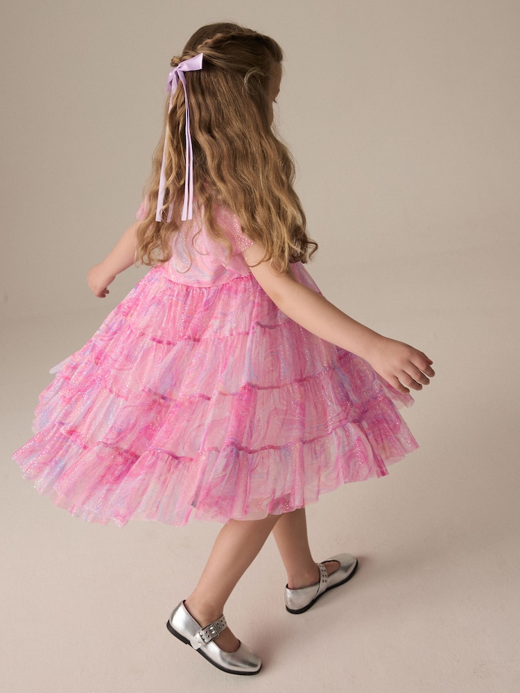 Pink Rainbow Sparkle Mesh Party Dress (3-16yrs) - Image 4 of 10