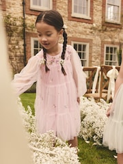 Pink Embroidered Long Sleeve Mesh Party Dress (3-16yrs) - Image 2 of 8