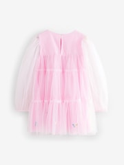 Pink Embroidered Long Sleeve Mesh Party Dress (3-16yrs) - Image 6 of 8