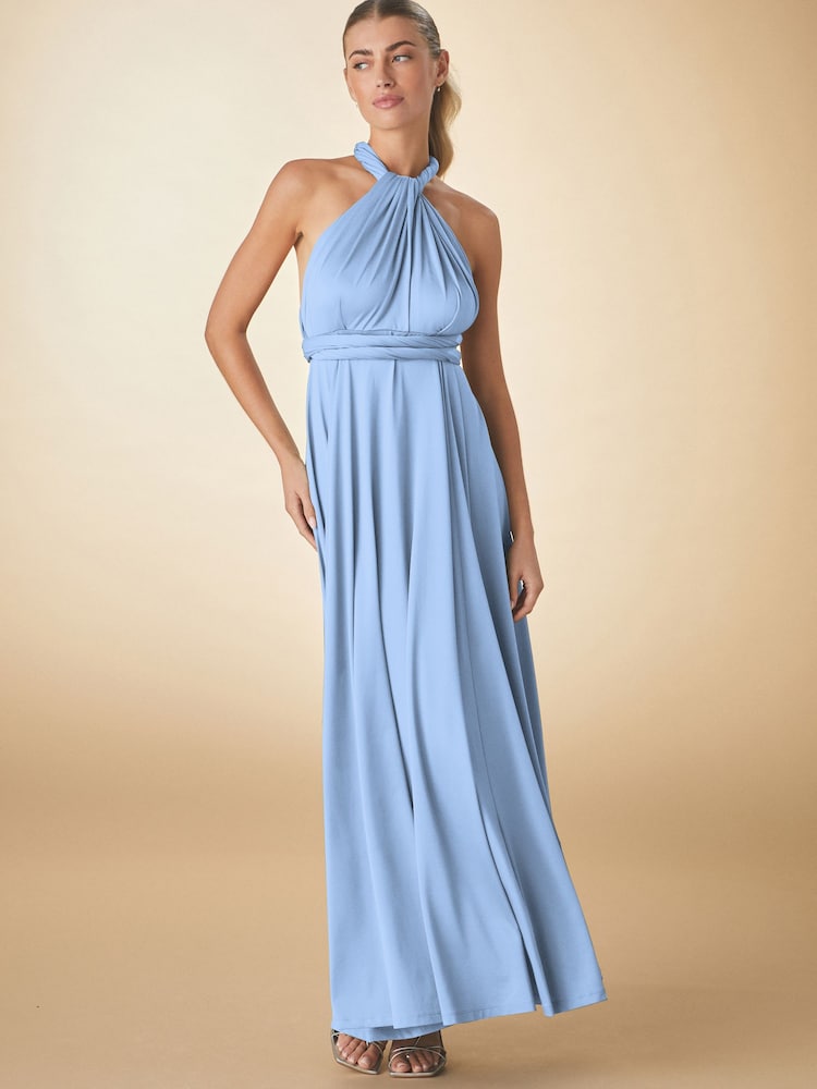 Pastel Blue Jersey Multiway Bridesmaid Wedding Maxi Dress - Image 1 of 8