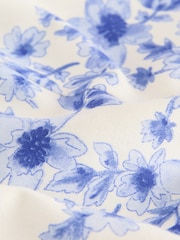 White/Blue Floral Square Neck Puff Hem Midi Dress - Image 7 of 7