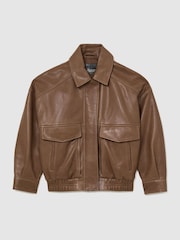 Neutral - Reiss Maeve Leather Twin-Pocket Relaxed Jacket - Bild 2 von 8