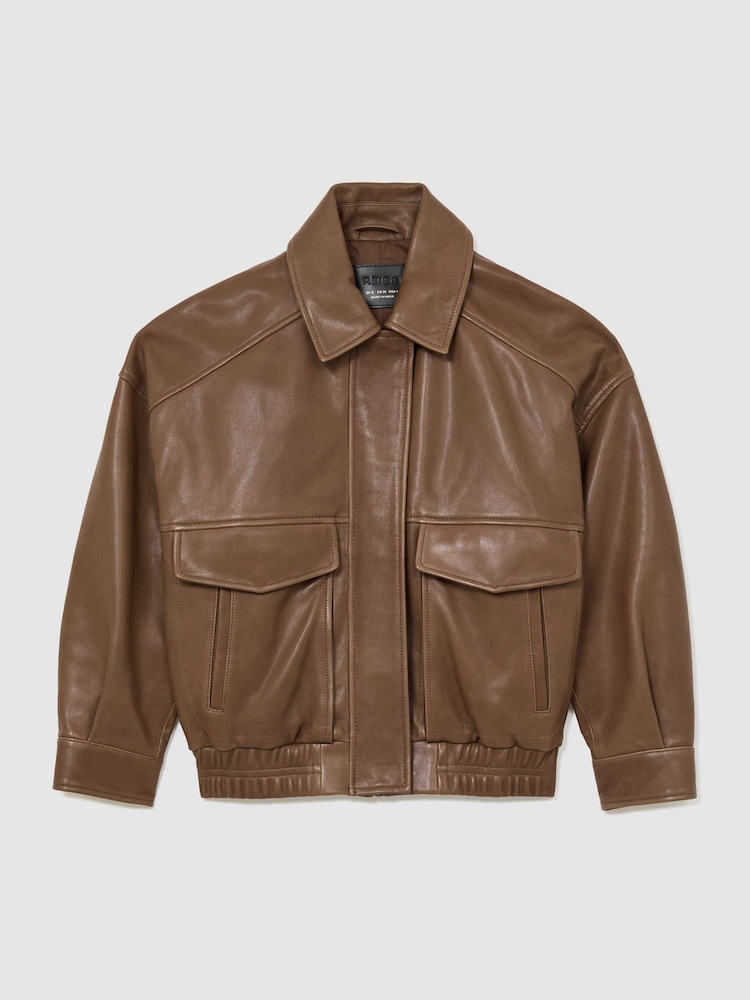 Neutral - Reiss Maeve Leather Twin-Pocket Relaxed Jacket - Bild 2 von 8 Neutral - Reiss Maeve Leather Twin-Pocket Relaxed Jacket - Bild 2 von 8