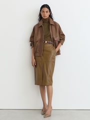 Neutral - Reiss Maeve Leather Twin-Pocket Relaxed Jacket - Bild 3 von 8