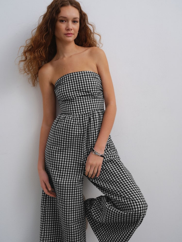 Noir et blanc à imprimé vichy - Combinaison bandeau en seersucker - Image 1 of 8