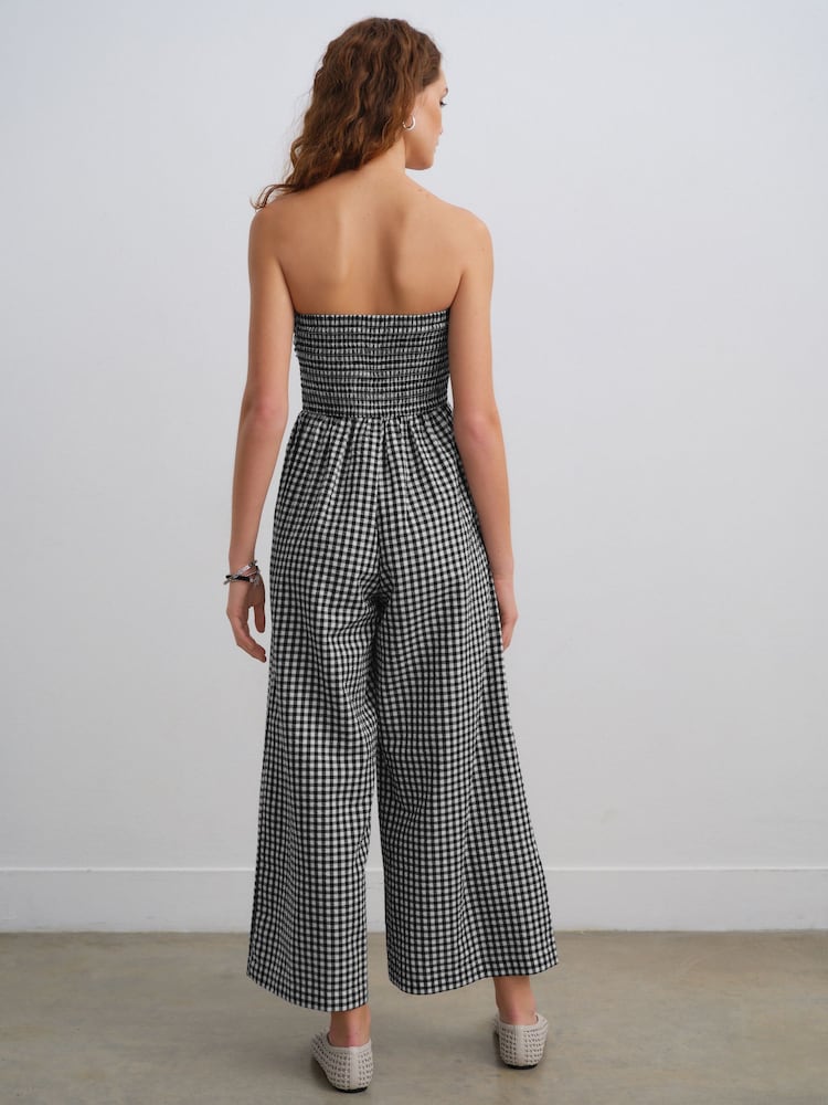 Noir et blanc à imprimé vichy - Combinaison bandeau en seersucker - Image 4 of 8