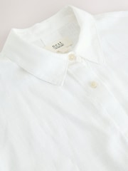 White Short Sleeve Tie Waist Midi Dress with Linen - Image 2 of 3