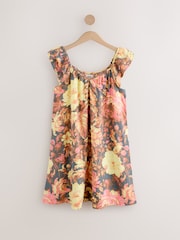 Navy Vintage Floral V-Neck Ruffle Sleeve Mini Dress with Linen - Image 5 of 7