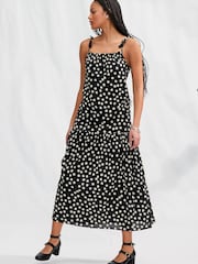 Lunares en blanco y negro - Vestido largo escalonado con cintura caída y tiras - Imagen 2 de 7